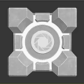 Gray Geometric Cube With Blue Circular Tech Elements And Mechanical Structure Design