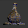 Intricate Sculpture Carving With Gold Blue Patterns And Lotus Base Vase