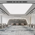 Modern Conference Room With Spacious Layout White Ceiling Lighting Seating Carpet And Decorative Wall