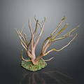 Decorative Tree Like Ornament With Slender Light Brown Branches And Green Moss Base 3d model