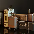 Various Styles And Colors Of Luggage Stacked And Arranged Together On