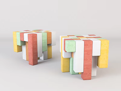 Colorful Geometric Cube Structures With Red Yellow Green White Blocks 3d model
