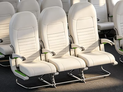 White Leather Seats With Green Armrests Arranged In Comfortable Rows 3d model
