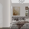Modern Bedroom Interior Design With Arched Details Chandelier Floral Painting And Cozy Bed