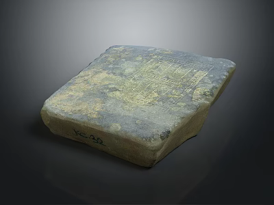 Rustic Wood And Stone Base With Square Shape Textured Surface And Carved Marks 3d model