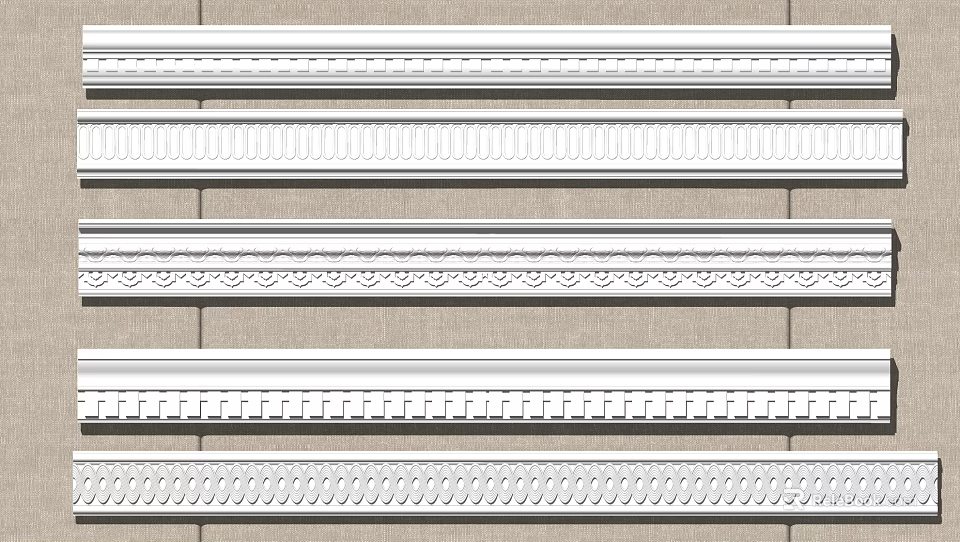 Different Styles of Plaster Cornice Molding with Decorative Patterns for Interior Decoration 3d model 