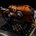 Orange Intelligent Machine With Mechanical Parts Black Base And Caution Sign
