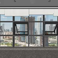 Spacious Modern Interior With Large Glass Windows City View Sleek Floor White Ceiling Lights