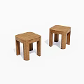 Two Simple Wooden Stools With Square Seats And Four Legs 3d model
