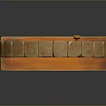 Arched Stone Brick Frame Wooden Gate With Horizontal Wooden Bars Round Knocker And Wooden Base
