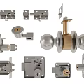 Various Types Of Door Handles With Lock Components And Metal Hardware Parts