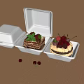 Delicious Cakes In White Food Containers Topped With Strawberries Mint And Cherries On Wooden Tabletop