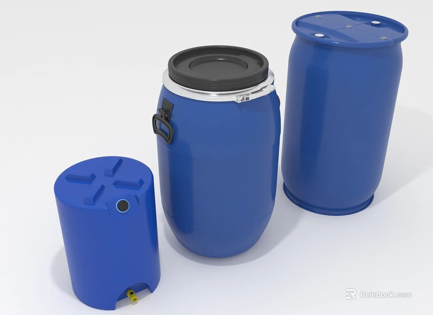 Blue Plastic Barrels With Different Sizes And Secure Lids For Storage 3d model 