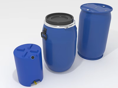 Blue Plastic Barrels With Different Sizes And Secure Lids For Storage 3d model