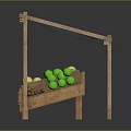 Cartoon Fruit Stand Scene With Wooden Structure Green Canopy And Fresh Lemons Apples Carrots