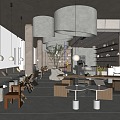 Modern Coffee Shop Dining Table and Chair Combination Card Seat Area Chandelier Coffee Workbench Bookshelf 3d model