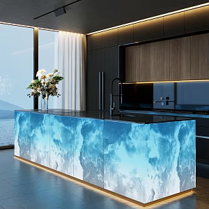 Modern open kitchen with marble island 3d model