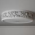 Classic Silver Round Ceiling Light with Carved Floral Leaf Patterns Illuminating Room 3d model