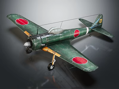 Vintage Green Propeller Fighter Aircraft With Red Circle Markings On Wings Classic Military Design 3d model