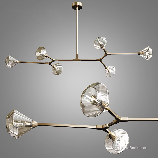 Modern Brass Chandelier With Crystal Glass Shades And Branch Like Structure 3d model 