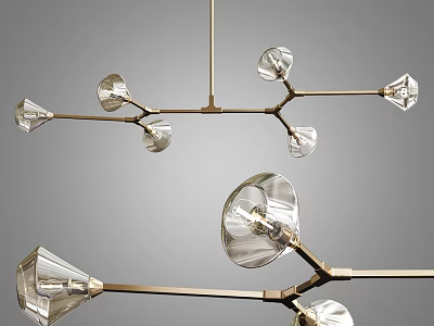 Modern Brass Chandelier With Crystal Glass Shades And Branch Like Structure 3d model