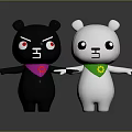 Two Black and White Bears Holding Hands with Red Eyes and Green Scarf on Gray Background
