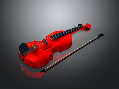 Elegant Red Violin With Bow For Musical Performance And Daily Use 3d model