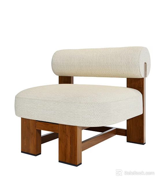Modern Minimalist Single Sofa With Cream Upholstered Fabric And Cylindrical Backrest On Wooden Frame 3d model 