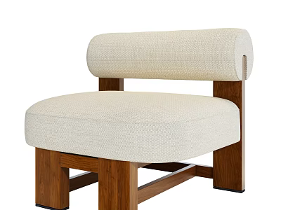 Modern Minimalist Single Sofa With Cream Upholstered Fabric And Cylindrical Backrest On Wooden Frame 3d model