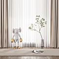 Beige Curtains With Sheer Panels In Bright Indoor Space With Small Plant And Figurine