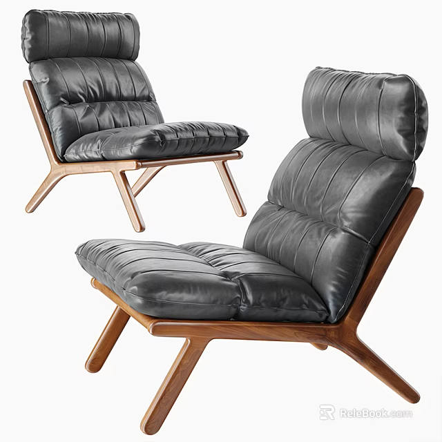 Modern Black Leather Leisure Chair With Wooden Frame And Comfortable Design 3d model 