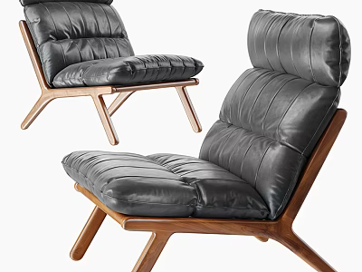 Modern Black Leather Leisure Chair With Wooden Frame And Comfortable Design 3d model