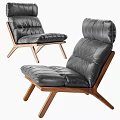 Modern Black Leather Leisure Chair With Wooden Frame And Comfortable Design