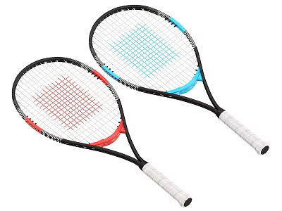 Two Tennis Rackets With Black Frames Red And Blue Accents White Grips 3d model