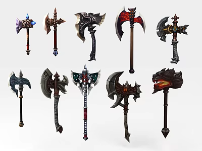 Collection Of Fantasy Axes With Diverse Mythical Designs And Decorative Details 3d model