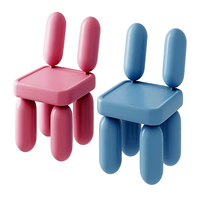 Cute Pink Blue Kids Chair With Round Cylindrical Parts Modern Design 3d model