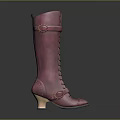 Pink Leather Knee High Boots With Lace Up Front And Buckle Accents And Medium Heel