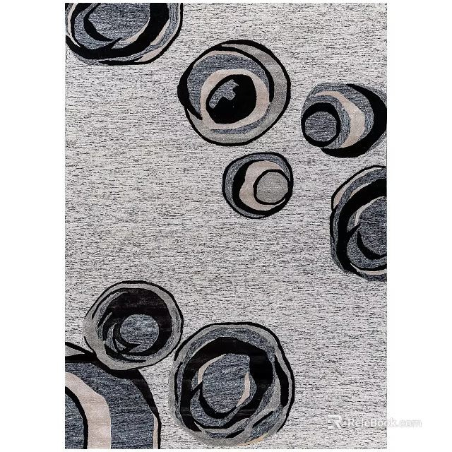 Modern Gray Square Rug with Black Circular Patterns for Living Room Decorative Design 3d model 