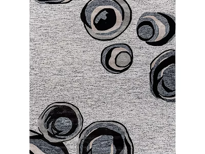 Modern Gray Square Rug with Black Circular Patterns for Living Room Decorative Design 3d model
