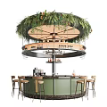 Modern Bar Interior Design With Circular Structure Green Plants Wine Racks And Bar Stools