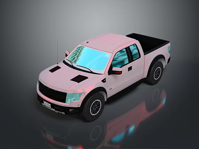 Pink Pickup Truck With Blue Windows Black Roof And Reflective Surface 3d model