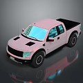 Pink Pickup Truck With Blue Windows Black Roof And Reflective Surface