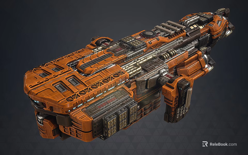 Orange Sci Fi Spaceship With Mechanical Structure And Intricate Industrial Design 3d model