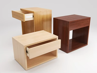 Modern Wooden Nightstand Designs with Drawer Storage and Light Dark Wood Finishes 3d model