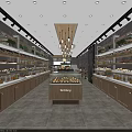 Modern Dessert Shop Interior With Eiffel Tower Murals Dessert Display Counter And Wooden Tables