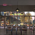 Casual Grill Restaurant With Tasty Skewers Perfect For Gathering Neon Sign Decor And Comfortable Seating