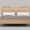 Wooden Double Bed With Modern Headboard Design White Pillows And Gray Blanket