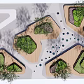 Outdoor Chair In Wooden Irregular Shaped Landscape With Green Plants And Blue Dots