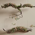 Decorative Branch Shaped Wall Hanging With Flowers And Green Leaves For Natural Home Interior Decor