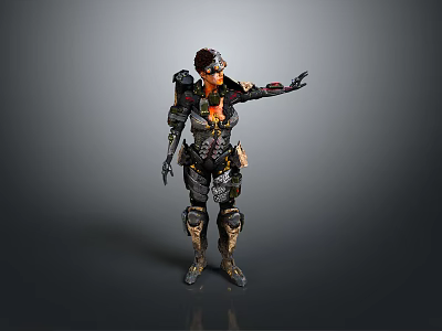 Biomechanical Sci Fi Character Standing in Futuristic Armor with Tech Gear 3d model